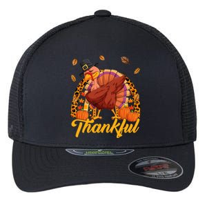 Thankful Turkey Dabbing Leopard Rainbow Fall Thanksgiving Gift Flexfit Unipanel Trucker Cap