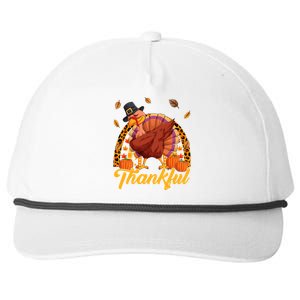 Thankful Turkey Dabbing Leopard Rainbow Fall Thanksgiving Gift Snapback Five-Panel Rope Hat