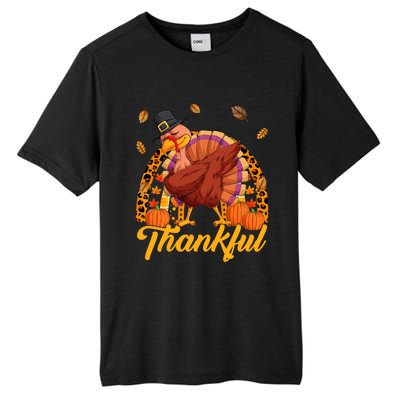 Thankful Turkey Dabbing Leopard Rainbow Fall Thanksgiving Gift Tall Fusion ChromaSoft Performance T-Shirt