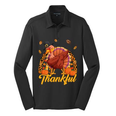 Thankful Turkey Dabbing Leopard Rainbow Fall Thanksgiving Gift Silk Touch Performance Long Sleeve Polo