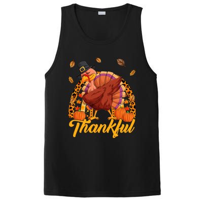 Thankful Turkey Dabbing Leopard Rainbow Fall Thanksgiving Gift PosiCharge Competitor Tank