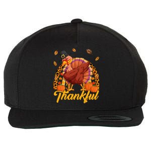 Thankful Turkey Dabbing Leopard Rainbow Fall Thanksgiving Gift Wool Snapback Cap