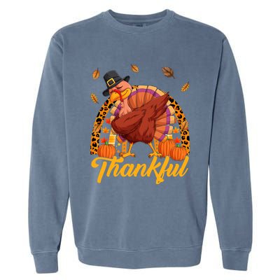 Thankful Turkey Dabbing Leopard Rainbow Fall Thanksgiving Gift Garment-Dyed Sweatshirt