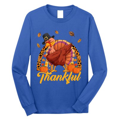 Thankful Turkey Dabbing Leopard Rainbow Fall Thanksgiving Gift Long Sleeve Shirt