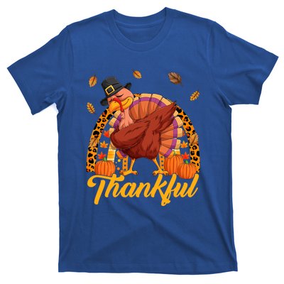 Thankful Turkey Dabbing Leopard Rainbow Fall Thanksgiving Gift T-Shirt