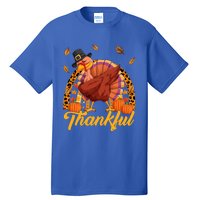 Thankful Turkey Dabbing Leopard Rainbow Fall Thanksgiving Gift Tall T-Shirt