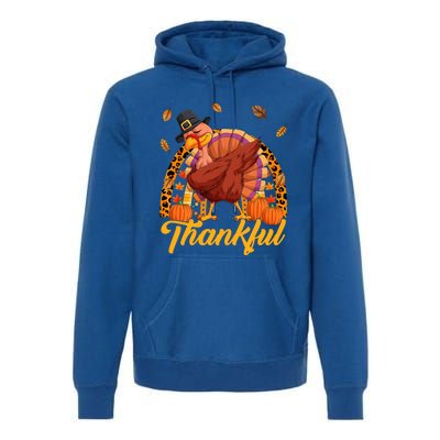 Thankful Turkey Dabbing Leopard Rainbow Fall Thanksgiving Gift Premium Hoodie