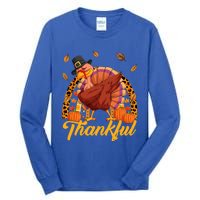 Thankful Turkey Dabbing Leopard Rainbow Fall Thanksgiving Gift Tall Long Sleeve T-Shirt