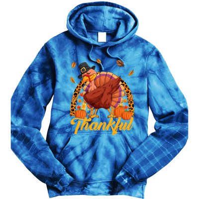 Thankful Turkey Dabbing Leopard Rainbow Fall Thanksgiving Gift Tie Dye Hoodie