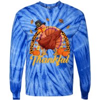 Thankful Turkey Dabbing Leopard Rainbow Fall Thanksgiving Gift Tie-Dye Long Sleeve Shirt