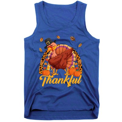 Thankful Turkey Dabbing Leopard Rainbow Fall Thanksgiving Gift Tank Top