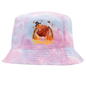 Thankful Turkey Dabbing Leopard Rainbow Fall Thanksgiving Gift Tie-Dyed Bucket Hat