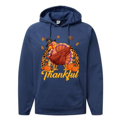 Thankful Turkey Dabbing Leopard Rainbow Fall Thanksgiving Gift Performance Fleece Hoodie