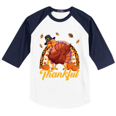 Thankful Turkey Dabbing Leopard Rainbow Fall Thanksgiving Gift Baseball Sleeve Shirt