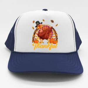 Thankful Turkey Dabbing Leopard Rainbow Fall Thanksgiving Gift Trucker Hat