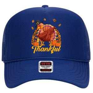 Thankful Turkey Dabbing Leopard Rainbow Fall Thanksgiving Gift High Crown Mesh Back Trucker Hat