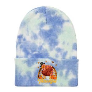 Thankful Turkey Dabbing Leopard Rainbow Fall Thanksgiving Gift Tie Dye 12in Knit Beanie