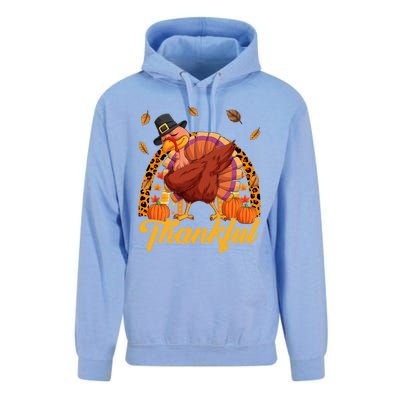 Thankful Turkey Dabbing Leopard Rainbow Fall Thanksgiving Gift Unisex Surf Hoodie