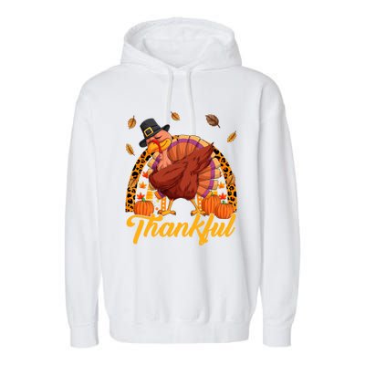 Thankful Turkey Dabbing Leopard Rainbow Fall Thanksgiving Gift Garment-Dyed Fleece Hoodie