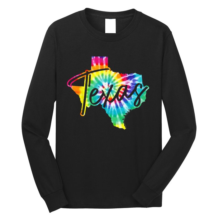 Texas Tie Dye State Map Pride Hippie Vintage Retro Long Sleeve Shirt