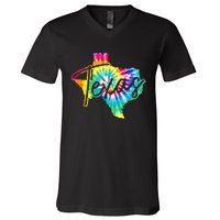 Texas Tie Dye State Map Pride Hippie Vintage Retro V-Neck T-Shirt