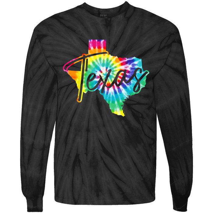 Texas Tie Dye State Map Pride Hippie Vintage Retro Tie-Dye Long Sleeve Shirt