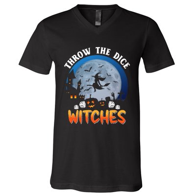 Throw The Dice Witches Bunco Party Funny Halloween Costume V-Neck T-Shirt