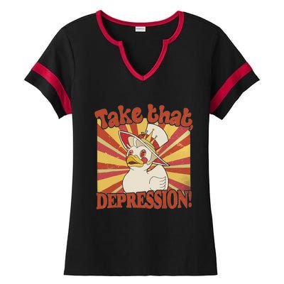 Take That Depression Duck Lucifer Duck Retro Vintage Ladies Halftime Notch Neck Tee