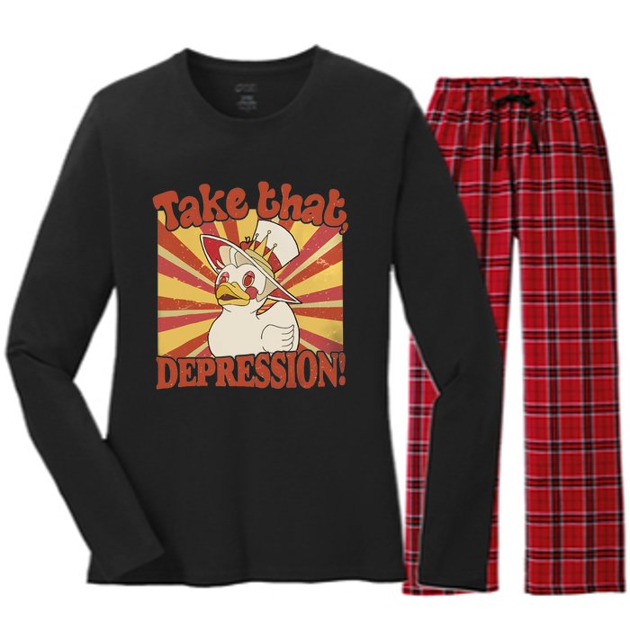 Take That Depression Duck Lucifer Duck Retro Vintage Women's Long Sleeve Flannel Pajama Set 