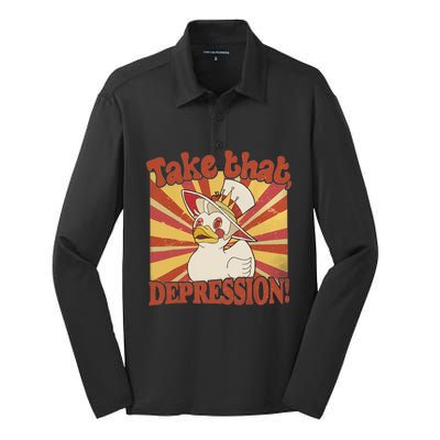 Take That Depression Duck Lucifer Duck Retro Vintage Silk Touch Performance Long Sleeve Polo