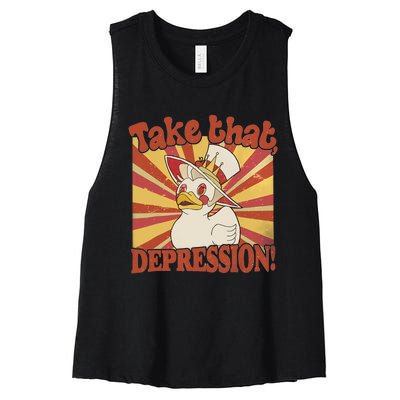 Take That Depression Duck Lucifer Duck Retro Vintage Women's Racerback Cropped Tank