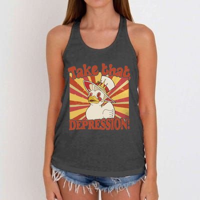 Take That Depression Duck Lucifer Duck Retro Vintage Women's Knotted Racerback Tank