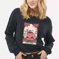 The Tea Drinker Tarot Card Reading Occult Cropped Pullover Crew