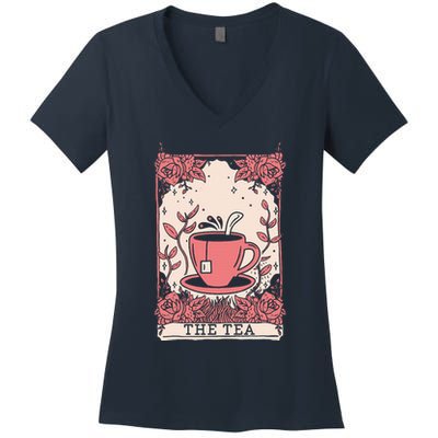 The Tea Drinker Tarot Card Reading Occult Women's V-Neck T-Shirt