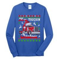 Trucker Truck Driver Ugly Xmas Merry Trucking Christmas Gift Tall Long Sleeve T-Shirt