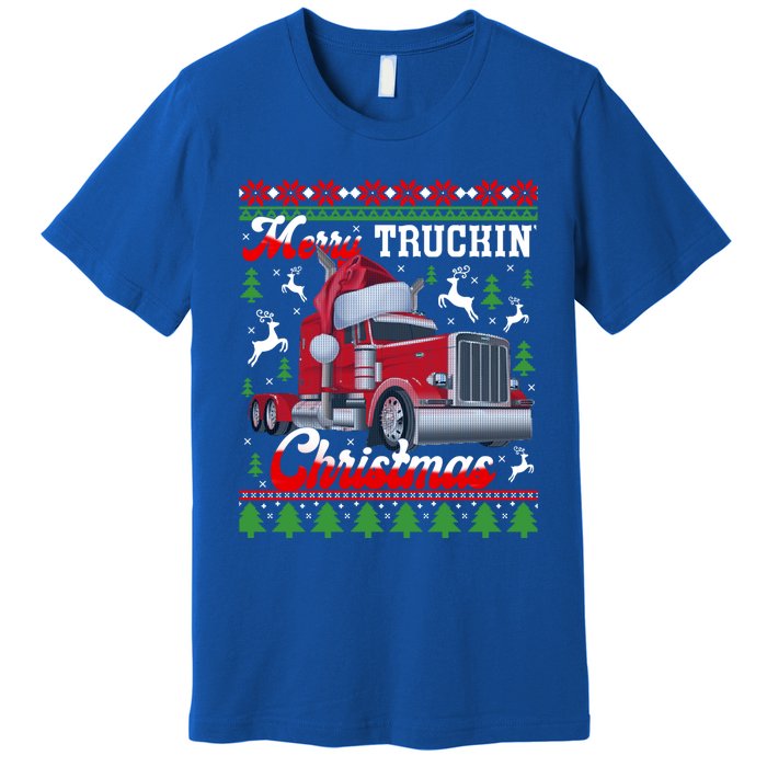 Trucker Truck Driver Ugly Xmas Merry Trucking Christmas Gift Premium T-Shirt