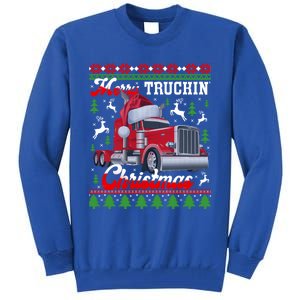 Trucker Truck Driver Ugly Xmas Merry Trucking Christmas Gift Tall Sweatshirt