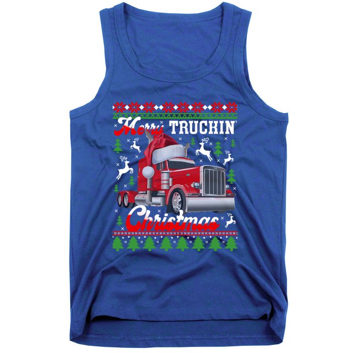 Trucker Truck Driver Ugly Xmas Merry Trucking Christmas Gift Tank Top