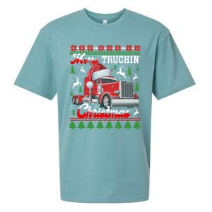 Trucker Truck Driver Ugly Xmas Merry Trucking Christmas Gift Sueded Cloud Jersey T-Shirt