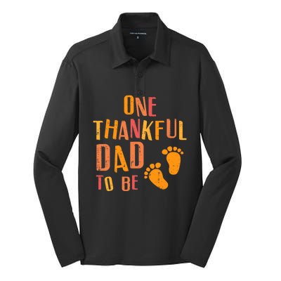 Thanksgiving Thankful Dad To Be Pregnancy Announcement Silk Touch Performance Long Sleeve Polo