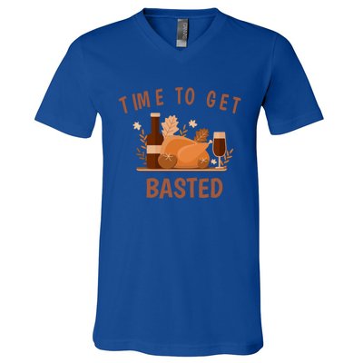 Turkey Thanksgiving Day Time To Get Basted Thanksgiving Fun Meaningful Gift V-Neck T-Shirt