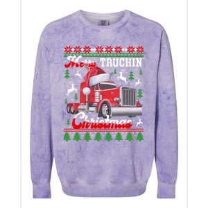 Trucker Truck Driver Ugly Xmas Merry Trucking Christmas Great Gift Colorblast Crewneck Sweatshirt