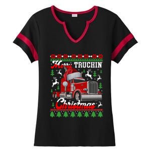 Trucker Truck Driver Ugly Xmas Merry Trucking Christmas Great Gift Ladies Halftime Notch Neck Tee