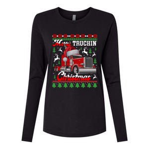 Trucker Truck Driver Ugly Xmas Merry Trucking Christmas Great Gift Womens Cotton Relaxed Long Sleeve T-Shirt