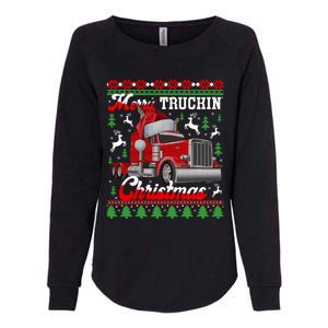 Trucker Truck Driver Ugly Xmas Merry Trucking Christmas Great Gift Womens California Wash Sweatshirt