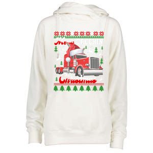 Trucker Truck Driver Ugly Xmas Merry Trucking Christmas Great Gift Womens Funnel Neck Pullover Hood