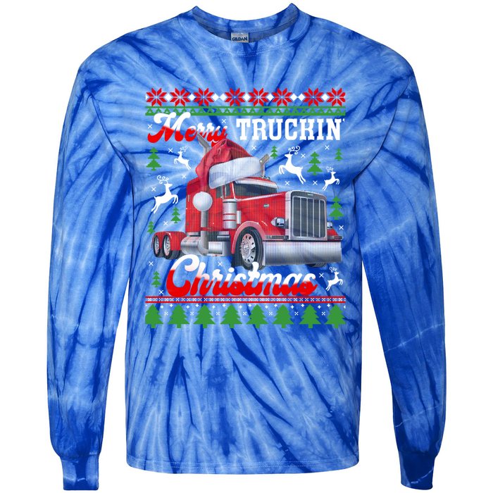 Trucker Truck Driver Ugly Xmas Merry Trucking Christmas Great Gift Tie-Dye Long Sleeve Shirt