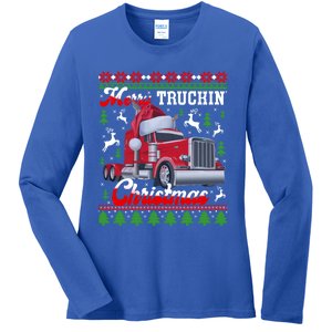 Trucker Truck Driver Ugly Xmas Merry Trucking Christmas Great Gift Ladies Long Sleeve Shirt