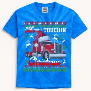 Trucker Truck Driver Ugly Xmas Merry Trucking Christmas Great Gift Kids Tie-Dye T-Shirt