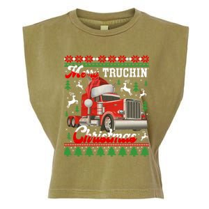 Trucker Truck Driver Ugly Xmas Merry Trucking Christmas Great Gift Garment-Dyed Women's Muscle Tee